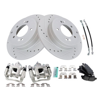 TRQ® - Performance Semi-Metallic Rear Brake Kit with Calipers and Hoses