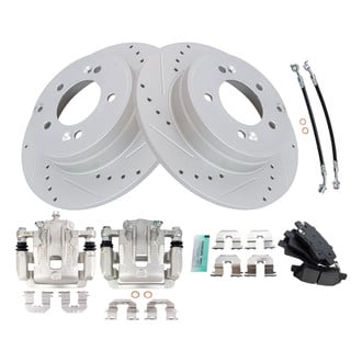 TRQ® - Performance Semi-Metallic Rear Brake Kit with Calipers and Hoses