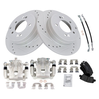 TRQ® - Performance Ceramic Rear Brake Kit with Calipers and Hoses