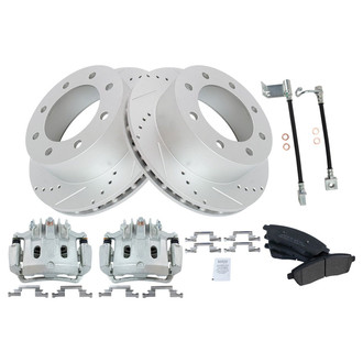 TRQ® - Performance Semi-Metallic Rear Brake Kit with Calipers and Hoses