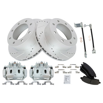 TRQ® - Performance Ceramic Rear Brake Kit with Calipers and Hoses