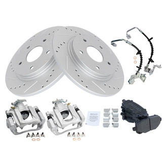 TRQ® - Performance Semi-Metallic Rear Brake Kit with Calipers and Hoses