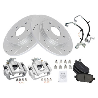 TRQ® - Performance Ceramic Rear Brake Kit with Calipers and Hoses