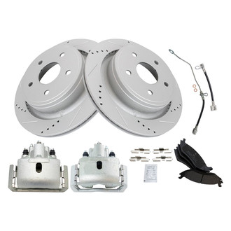 TRQ® - Performance Semi-Metallic Rear Brake Kit with Calipers and Hoses