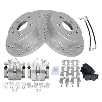 TRQ® - Performance Semi-Metallic Rear Brake Kit with Calipers and Hoses