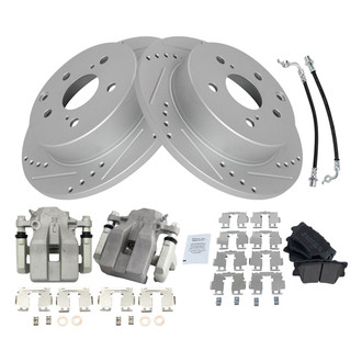 TRQ® - Performance Semi-Metallic Rear Brake Kit with Calipers and Hoses