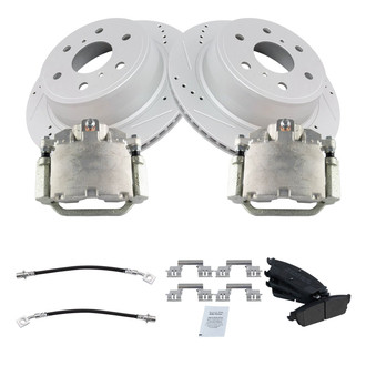 TRQ® - Performance Semi-Metallic Rear Brake Kit with Calipers and Hoses