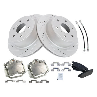 TRQ® - Performance Ceramic Rear Brake Kit with Calipers and Hoses