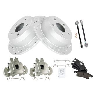 TRQ® - Performance Ceramic Rear Brake Kit with Calipers and Hoses