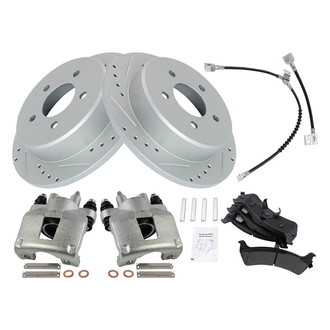 TRQ® - Performance Semi-Metallic Rear Brake Kit with Calipers and Hoses