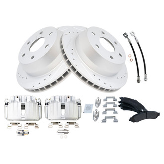 TRQ® - Performance Semi-Metallic Rear Brake Kit with Calipers and Hoses