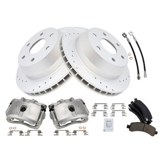 TRQ® - Performance Ceramic Rear Brake Kit with Calipers and Hoses