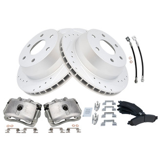 TRQ® - Performance Semi-Metallic Rear Brake Kit with Calipers and Hoses