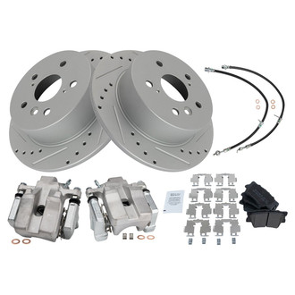 TRQ® - Performance Semi-Metallic Rear Brake Kit with Calipers and Hoses