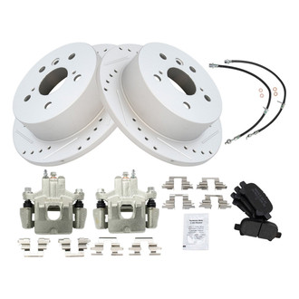 TRQ® - Performance Semi-Metallic Rear Brake Kit with Calipers and Hoses