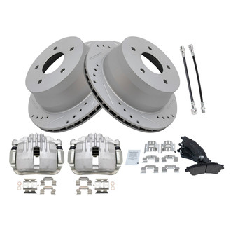 TRQ® - Performance Semi-Metallic Rear Brake Kit with Calipers and Hoses