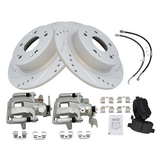TRQ® - Performance Semi-Metallic Rear Brake Kit with Calipers and Hoses