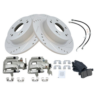 TRQ® - Performance Ceramic Rear Brake Kit with Calipers and Hoses