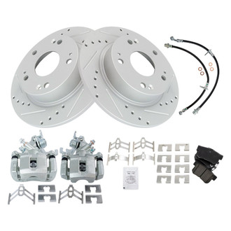 TRQ® - Performance Ceramic Rear Brake Kit with Calipers and Hoses