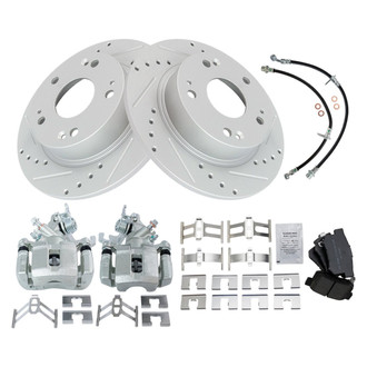 TRQ® - Performance Semi-Metallic Rear Brake Kit with Calipers and Hoses