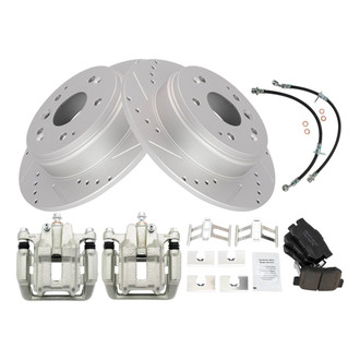 TRQ® - Performance Ceramic Rear Brake Kit with Calipers and Hoses