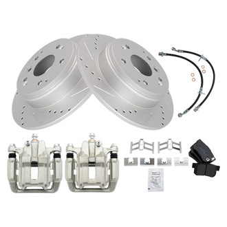TRQ® - Performance Semi-Metallic Rear Brake Kit with Calipers and Hoses
