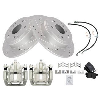 TRQ® - Performance Semi-Metallic Rear Brake Kit with Calipers and Hoses