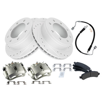 TRQ® - Performance Semi-Metallic Rear Brake Kit with Calipers and Hoses