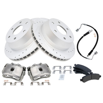 TRQ® - Performance Semi-Metallic Rear Brake Kit with Calipers and Hoses