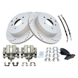 TRQ® - Performance Ceramic Rear Brake Kit with Calipers and Hoses