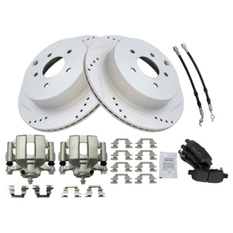 TRQ® - Performance Semi-Metallic Rear Brake Kit with Calipers and Hoses