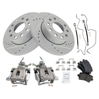 TRQ® - Performance Semi-Metallic Rear Brake Kit with Calipers and Hoses