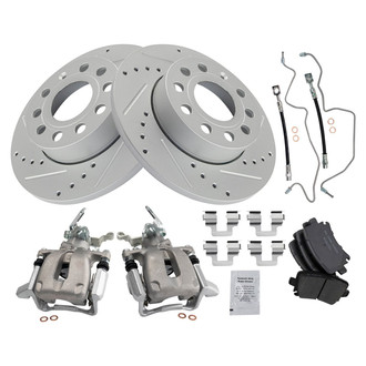 TRQ® - Performance Ceramic Rear Brake Kit with Calipers and Hoses