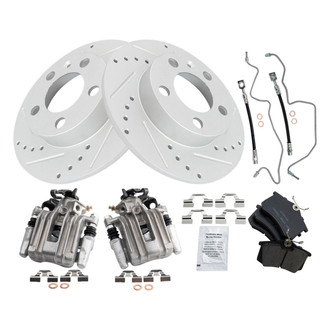 TRQ® - Performance Ceramic Rear Brake Kit with Calipers and Hoses