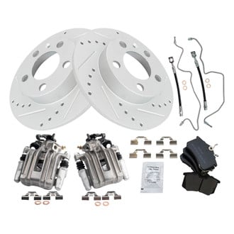 TRQ® - Performance Semi-Metallic Rear Brake Kit with Calipers and Hoses