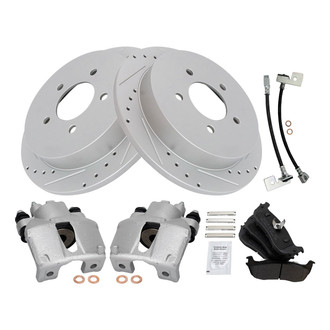 TRQ® - Performance Semi-Metallic Rear Brake Kit with Calipers and Hoses