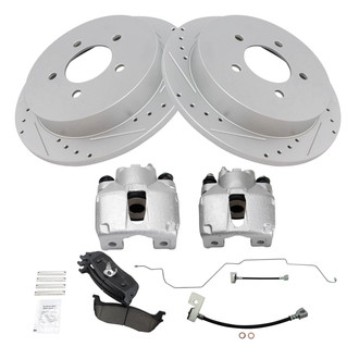 TRQ® - Performance Ceramic Rear Brake Kit with Calipers and Hoses