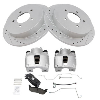 TRQ® - Performance Ceramic Rear Brake Kit with Calipers and Hoses