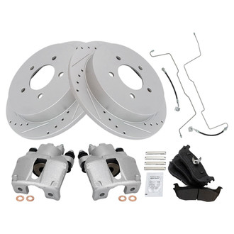 TRQ® - Performance Semi-Metallic Rear Brake Kit with Calipers and Hoses