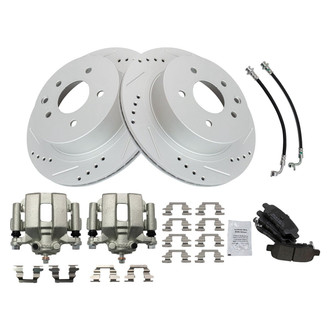 TRQ® - Performance Semi-Metallic Rear Brake Kit with Calipers and Hoses