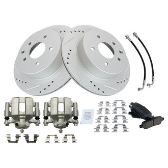 TRQ® - Performance Ceramic Rear Brake Kit with Calipers and Hoses