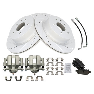 TRQ® - Performance Semi-Metallic Rear Brake Kit with Calipers and Hoses