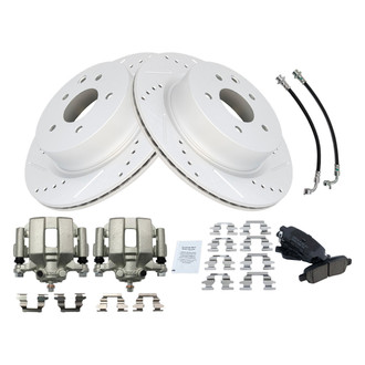 TRQ® - Performance Ceramic Rear Brake Kit with Calipers and Hoses