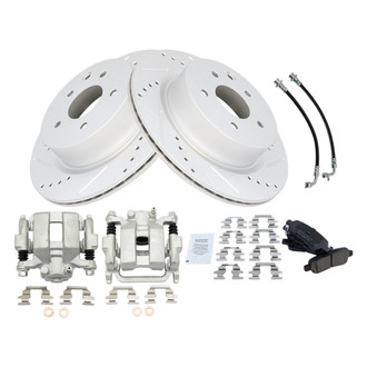 TRQ® - Performance Ceramic Rear Brake Kit with Calipers and Hoses
