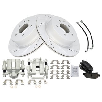TRQ® - Performance Semi-Metallic Rear Brake Kit with Calipers and Hoses
