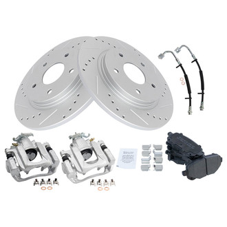 TRQ® - Performance Semi-Metallic Rear Brake Kit with Calipers and Hoses