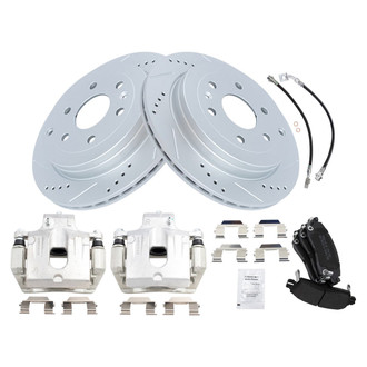 TRQ® - Performance Semi-Metallic Rear Brake Kit with Calipers and Hoses