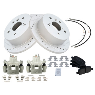 TRQ® - Performance Ceramic Rear Brake Kit with Calipers and Hoses