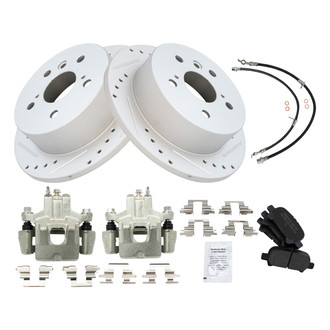 TRQ® - Performance Semi-Metallic Rear Brake Kit with Calipers and Hoses