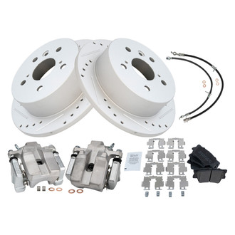 TRQ® - Performance Semi-Metallic Rear Brake Kit with Calipers and Hoses